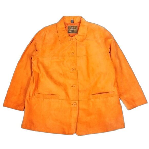 MOD Vintage Orange Suede Genuine Leather Button Front Jacket Womens Plus Size 1X - Picture 1 of 6